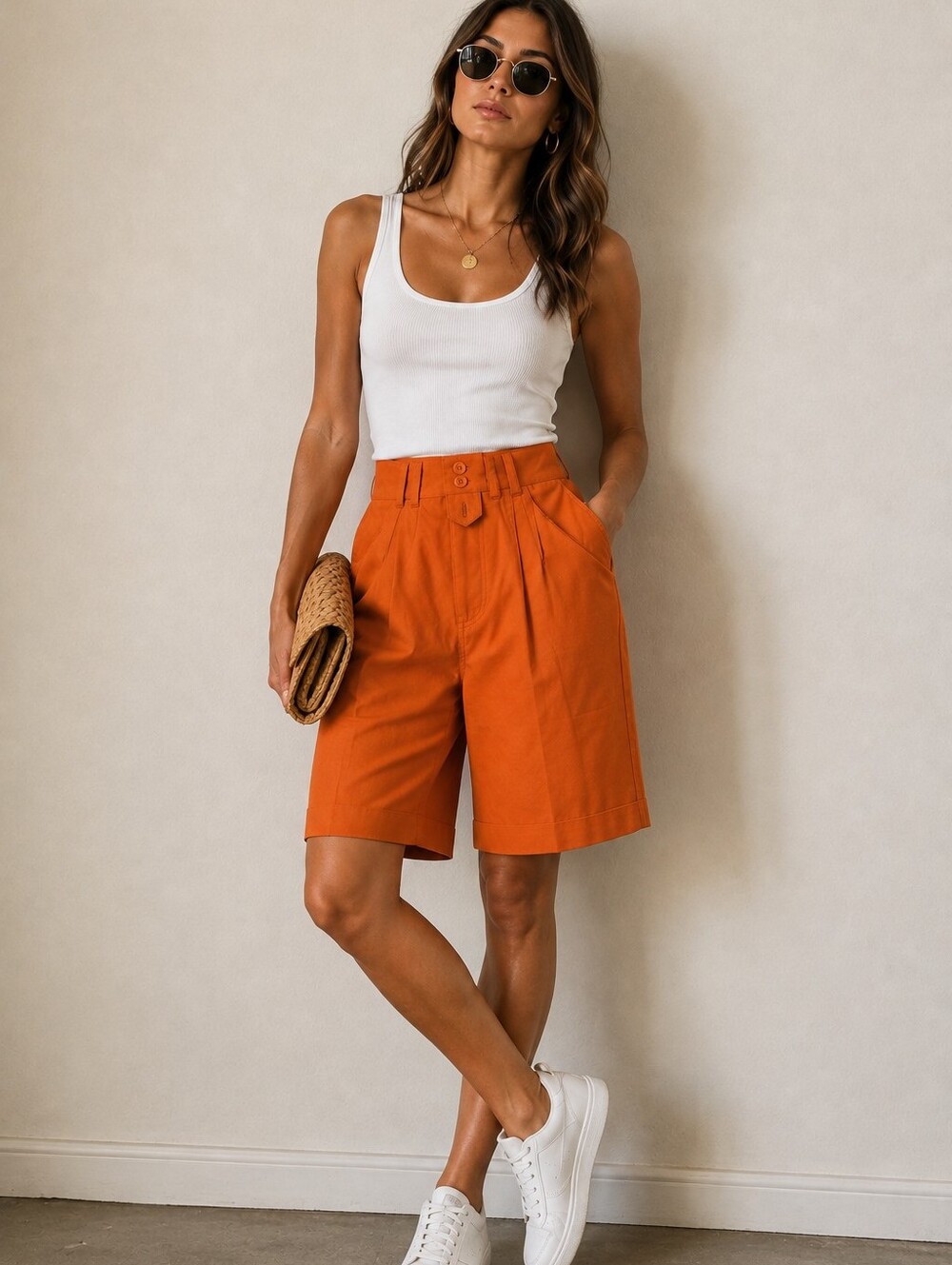 Vintage 1990s NWT Bugle Boy Womens Orange Bermuda Walking Shorts Sz 5 Y2K Preppy
